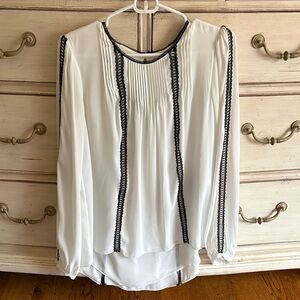 White House Black Market White Blouse with Black Lace Detail